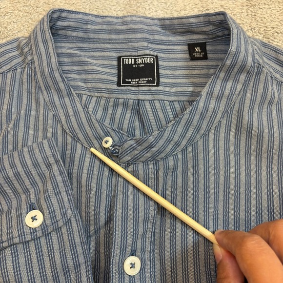 Todd Snyder Mens XL Blue Stripe Band Collar Button Up Shirt Tailored Quality - Picture 12 of 14